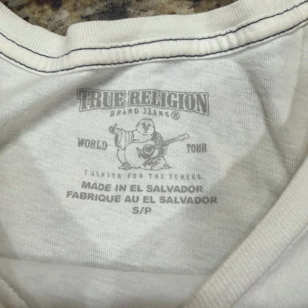 True Religion Mens World Tour Buddha Guitar Graphic T-Shirt Cream Small ws